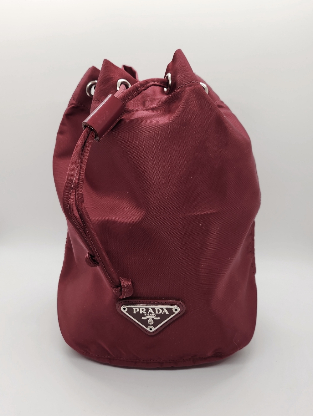 PRADA Tessuto Burgundy Nylon Drawstring Pouch